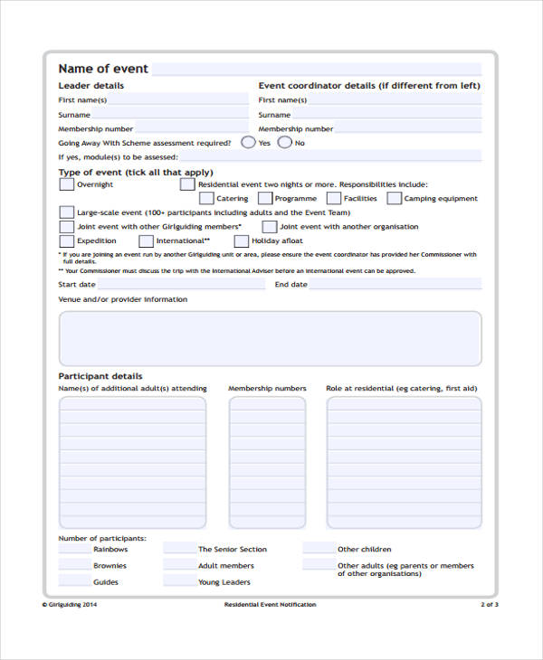 residential event notification form