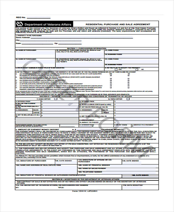 residential purchase contract agreement form