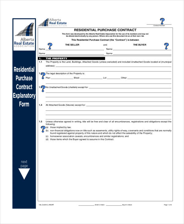 residential purchase contract explanatory form
