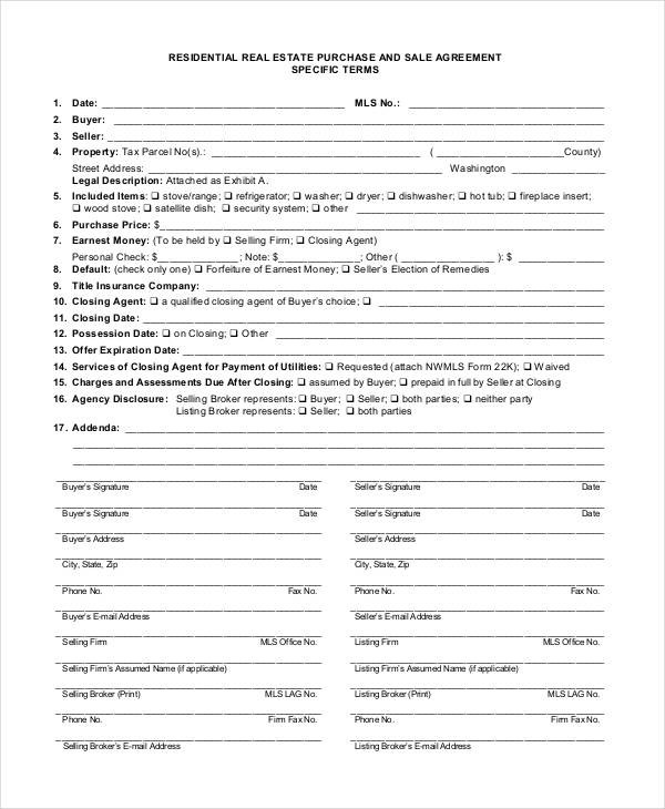 residential real estate purchase agreement form1