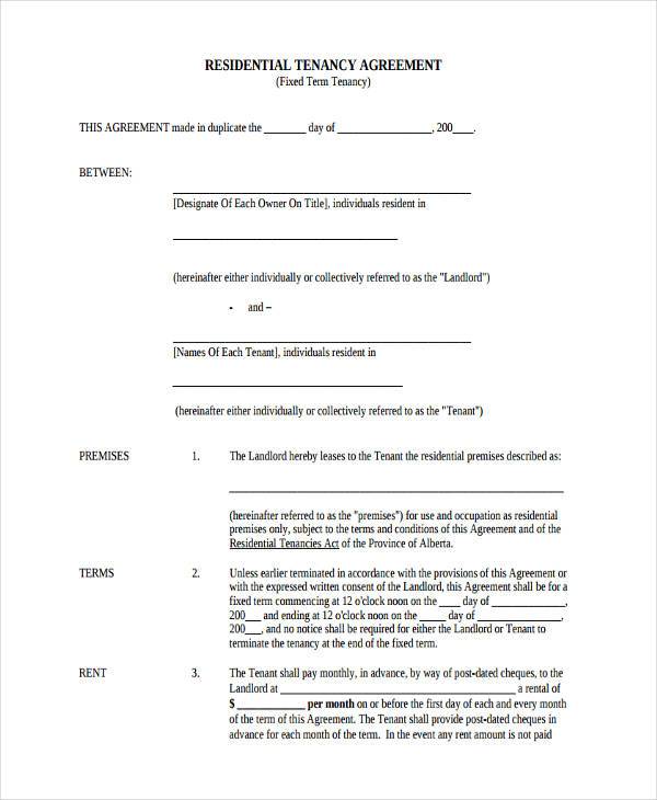 residential tenancy agreement form