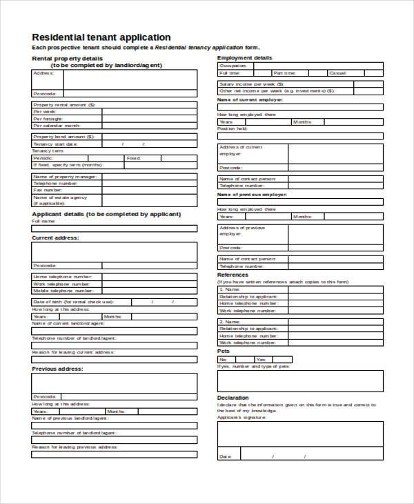 residential tenant application form
