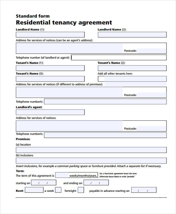 residential tenant service agreement form