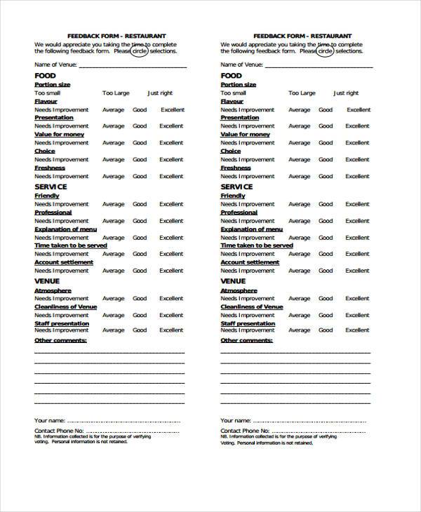 restaurant employee feedback form