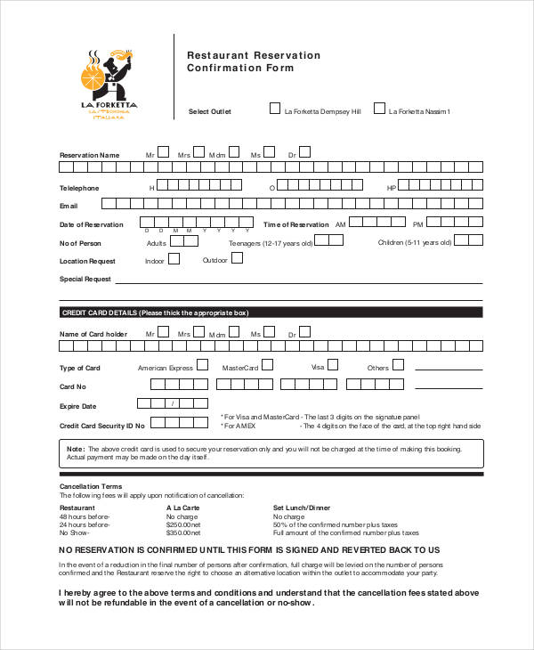 restaurant reservation confirmation form2