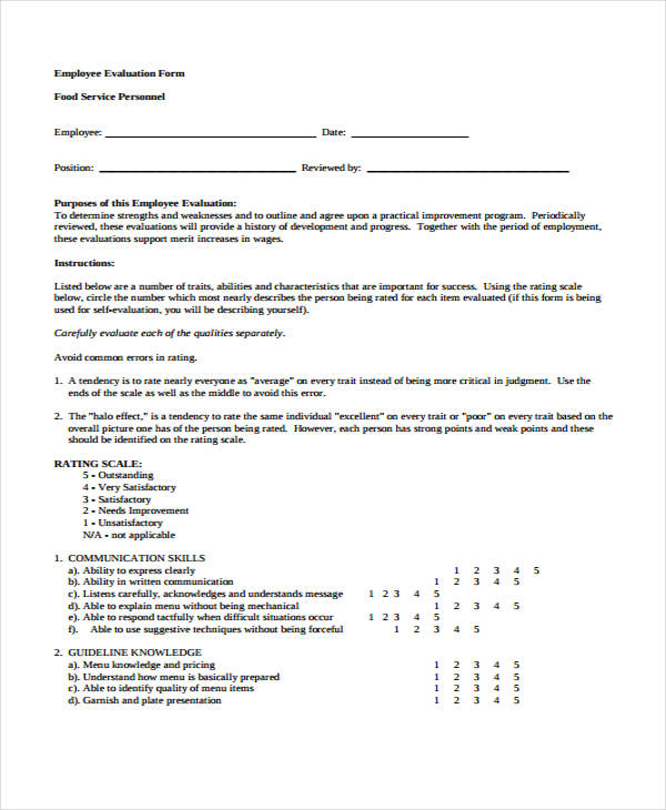 restaurant kitchen employee evaluation form1