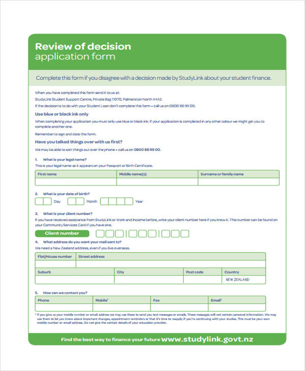review decision application form