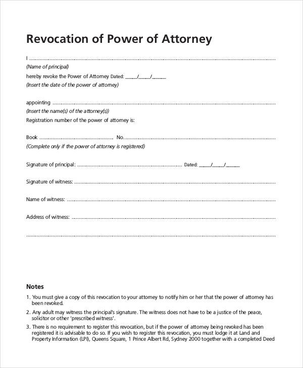 revocation of power of attorney form in pdf