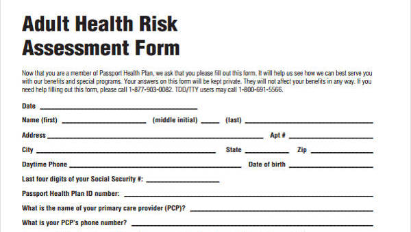 risk assessment form templates