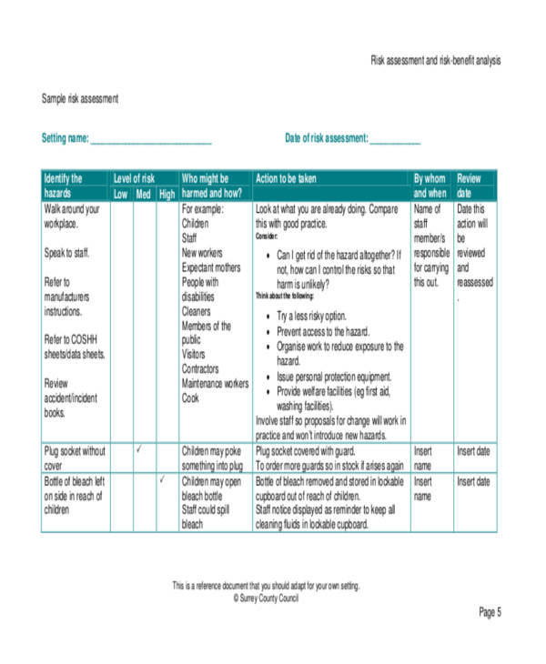 risk benefit analysis template