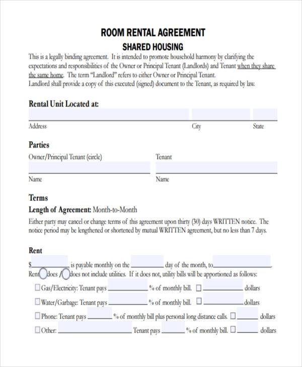 room rental agreement form pdf