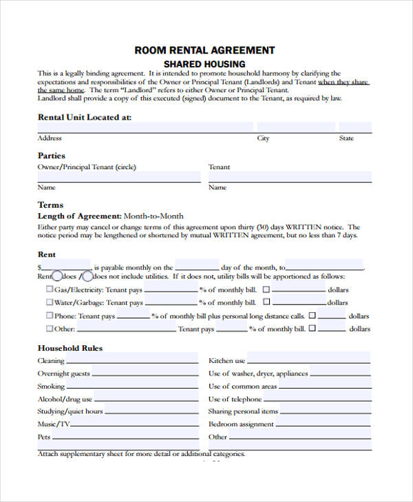 room in home rental agreement form2