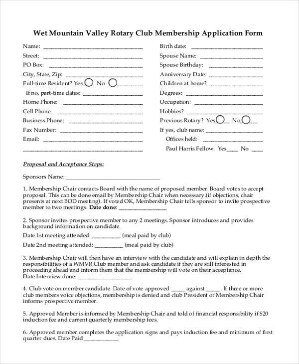 rotary membership application form