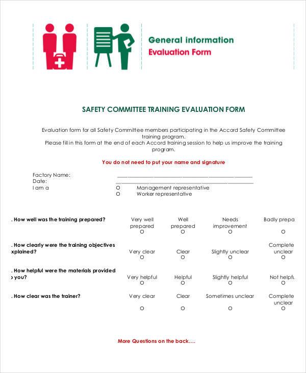 safety committee training evaluation form
