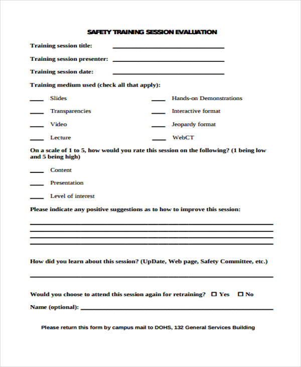 safety course training evaluation form