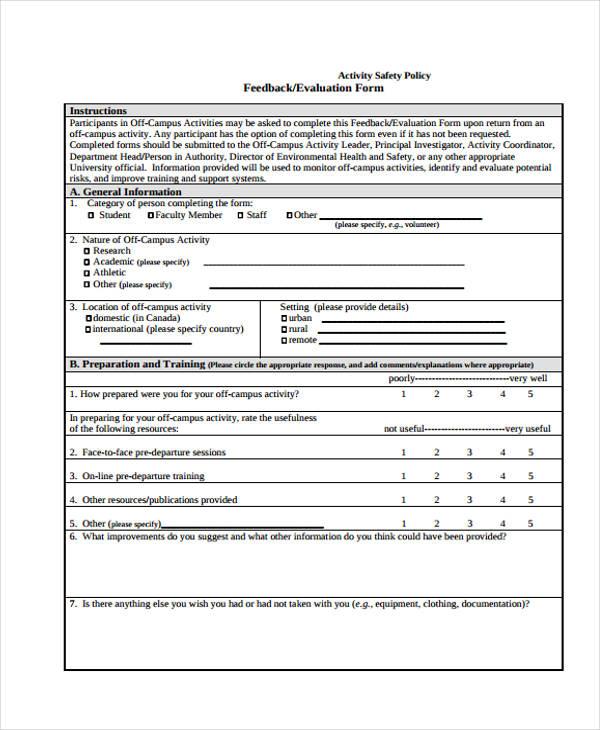 safety training evaluation feedback form