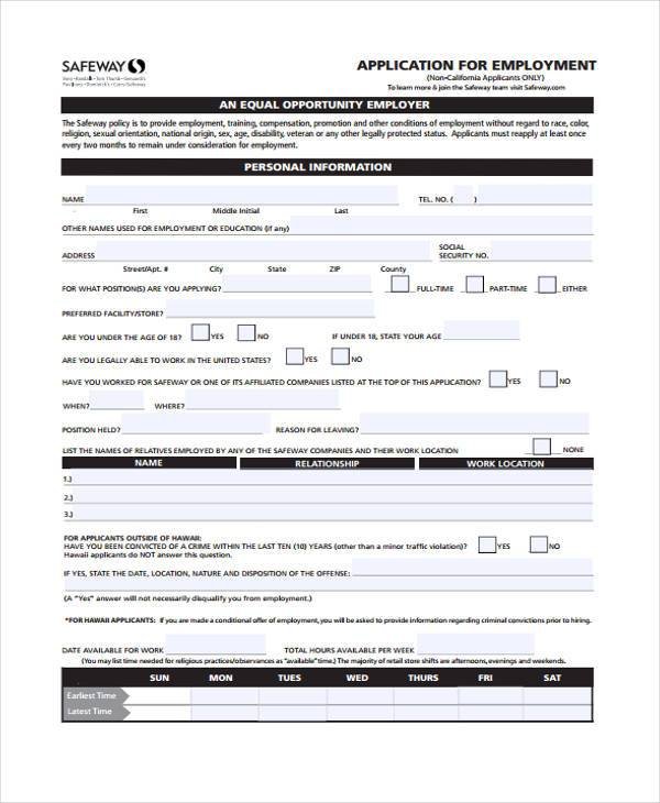 safeway job application form