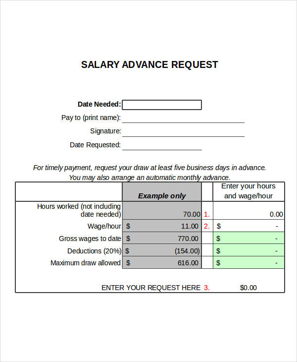 Salary advance request form sample