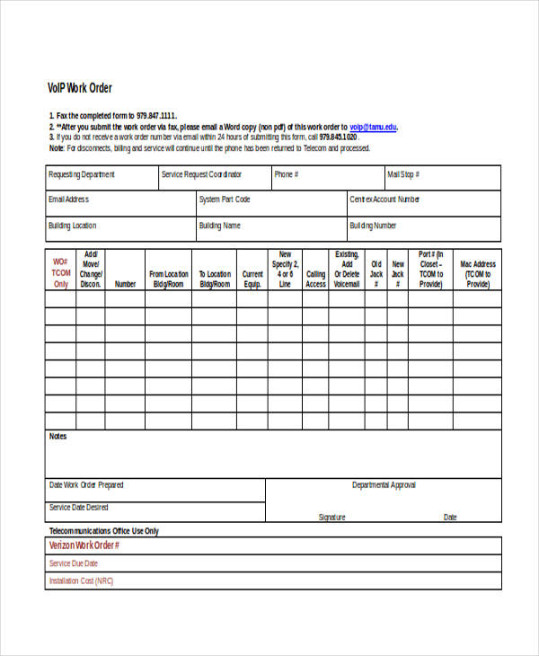 sample additional work order form2