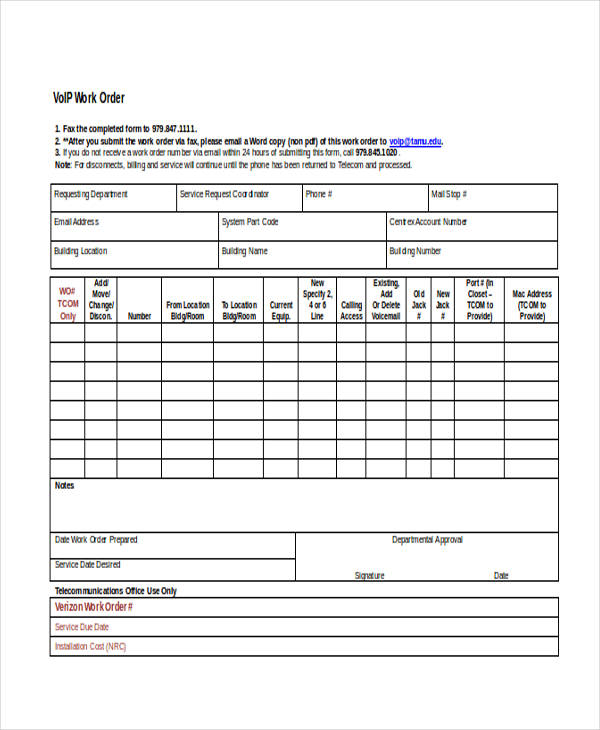 FREE 22+ Work Order Form Samples, PDF, MS Word, Google Docs