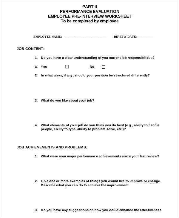 sample annual employee evaluation form