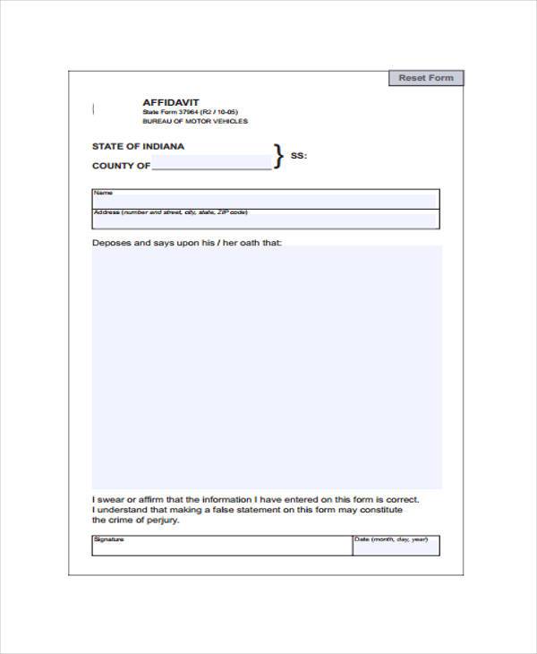 sample blank affidavit form