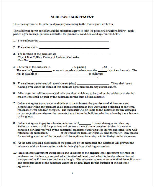 sample business lease agreement form