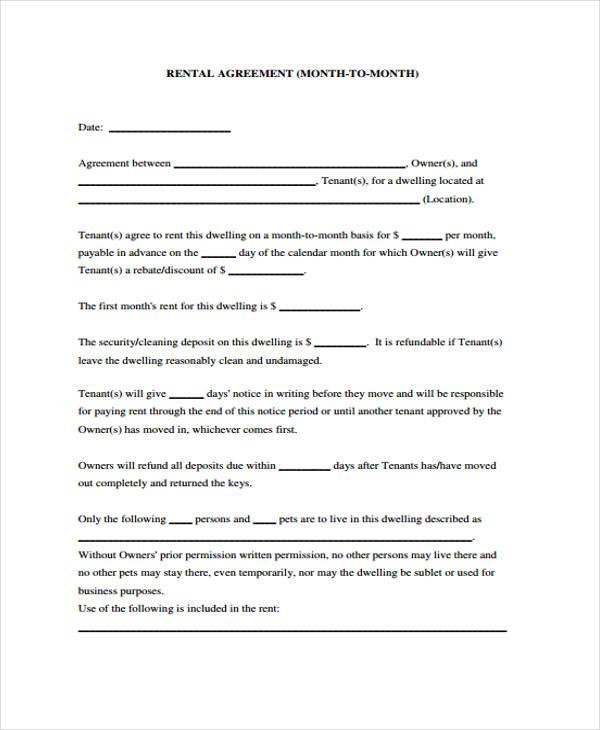 sample business rental agreement form