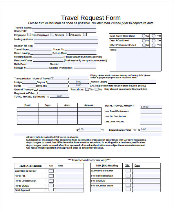FREE 34+ Travel Request Forms in PDF | MS Word | Excel