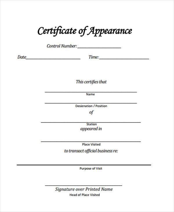 sample certificate of appearance form