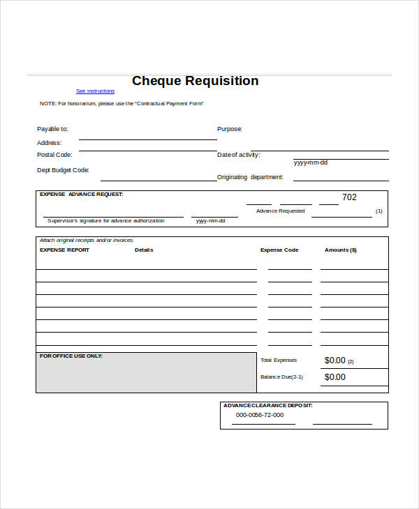 sample cheque requisition form