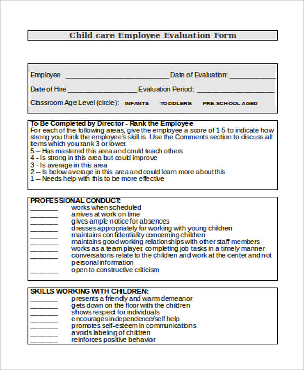 sample child care employee evaluation form1