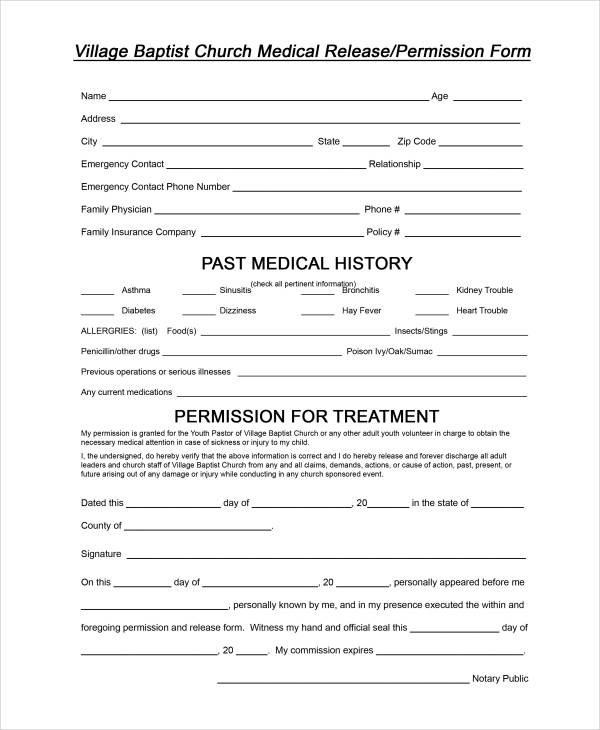 sample church medical release form1