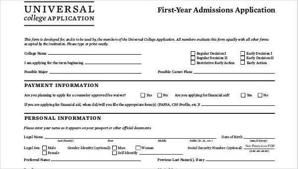 FREE 11+ Sample College Application Forms in PDF | MS Word