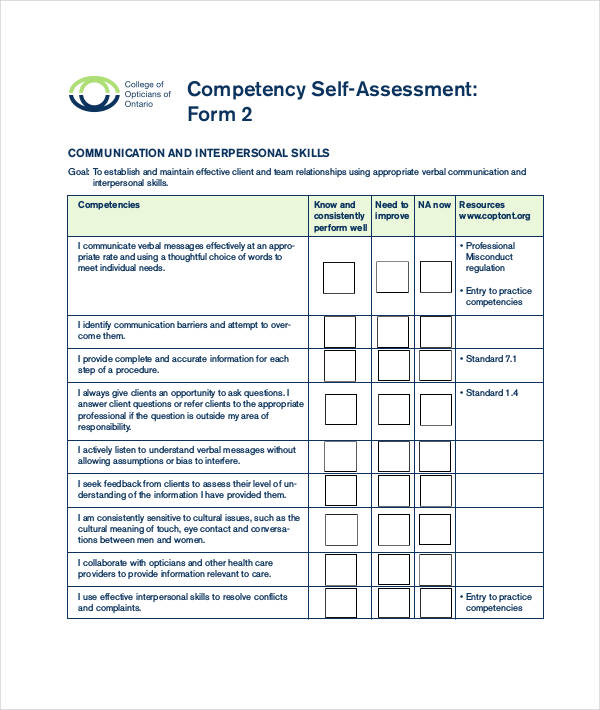 Free 55 Sample Self Assessment Forms In Pdf Ms Word Excel 8676