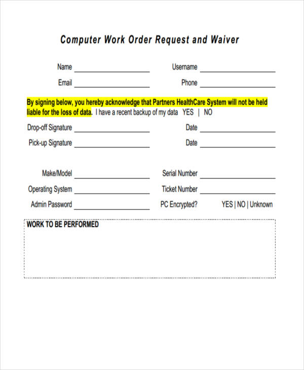 sample computer work order request form