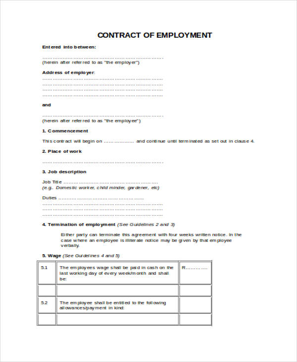 sample contract employment form