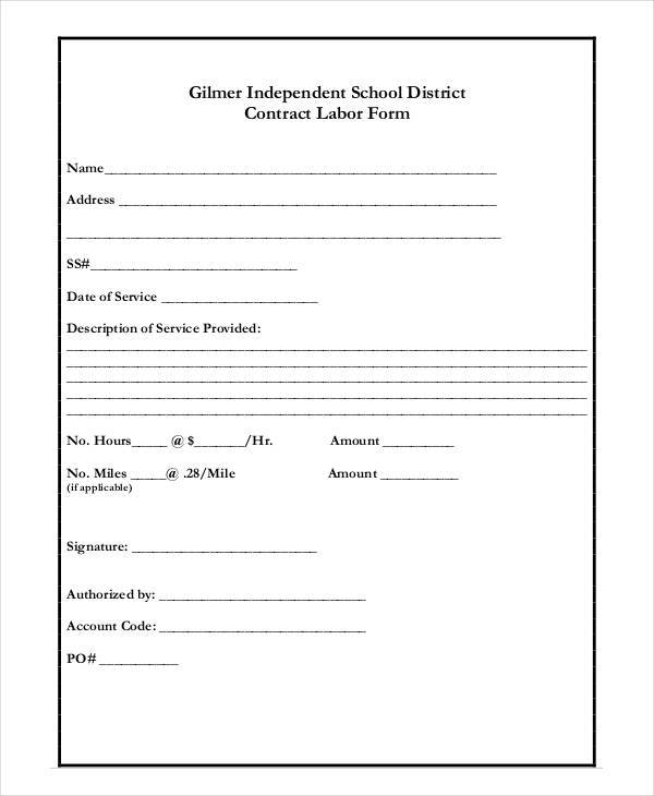 sample contract labor form