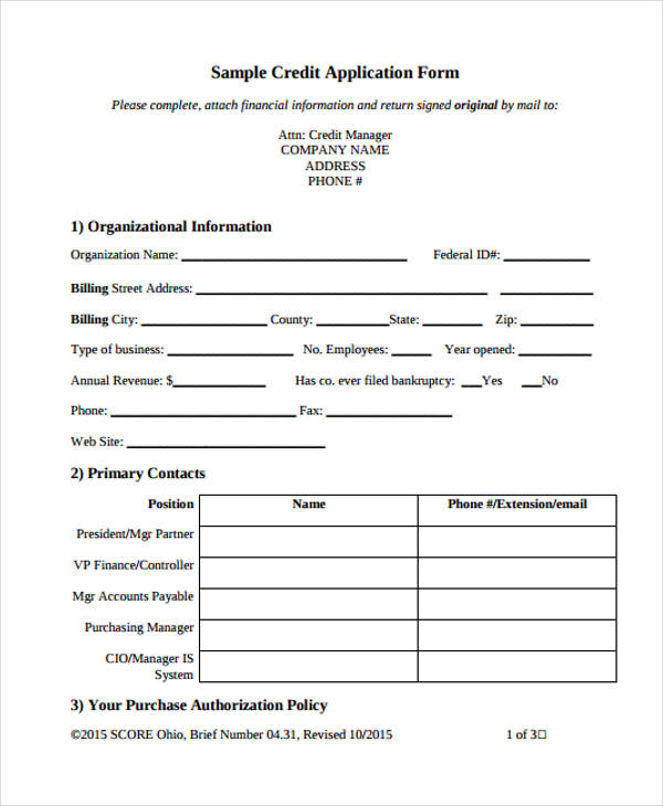 Free 17 Credit Application Forms In Pdf Excel Ms Word 8572