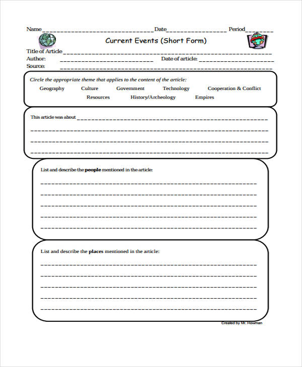 Current Event Sheet Printable