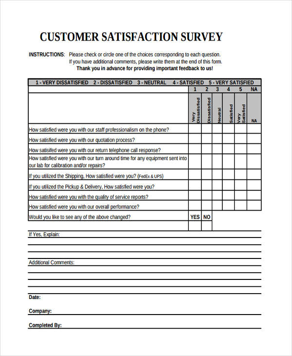 sample customer satisfaction survey form