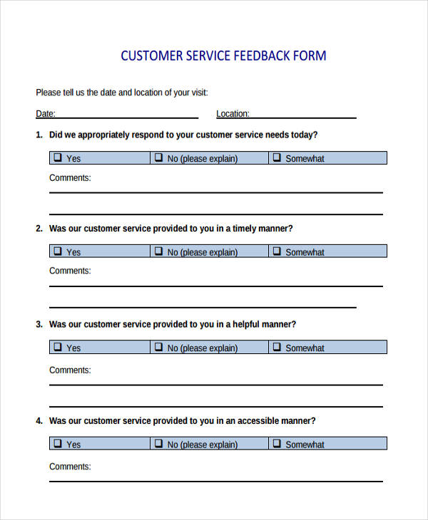 sample customer service feedback form