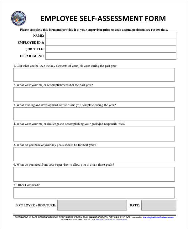 sample employee self assessment form