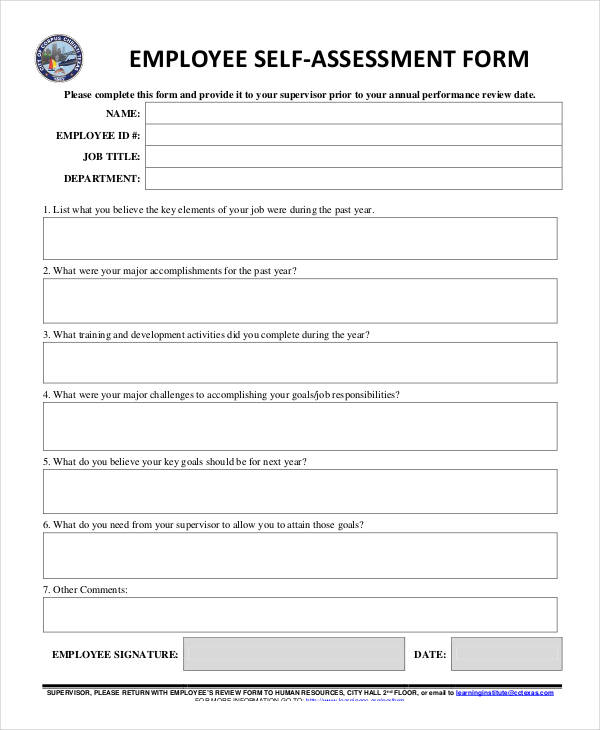 Free Printable Employee Self Assessment Forms 2655