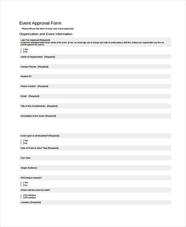 sample event approval form