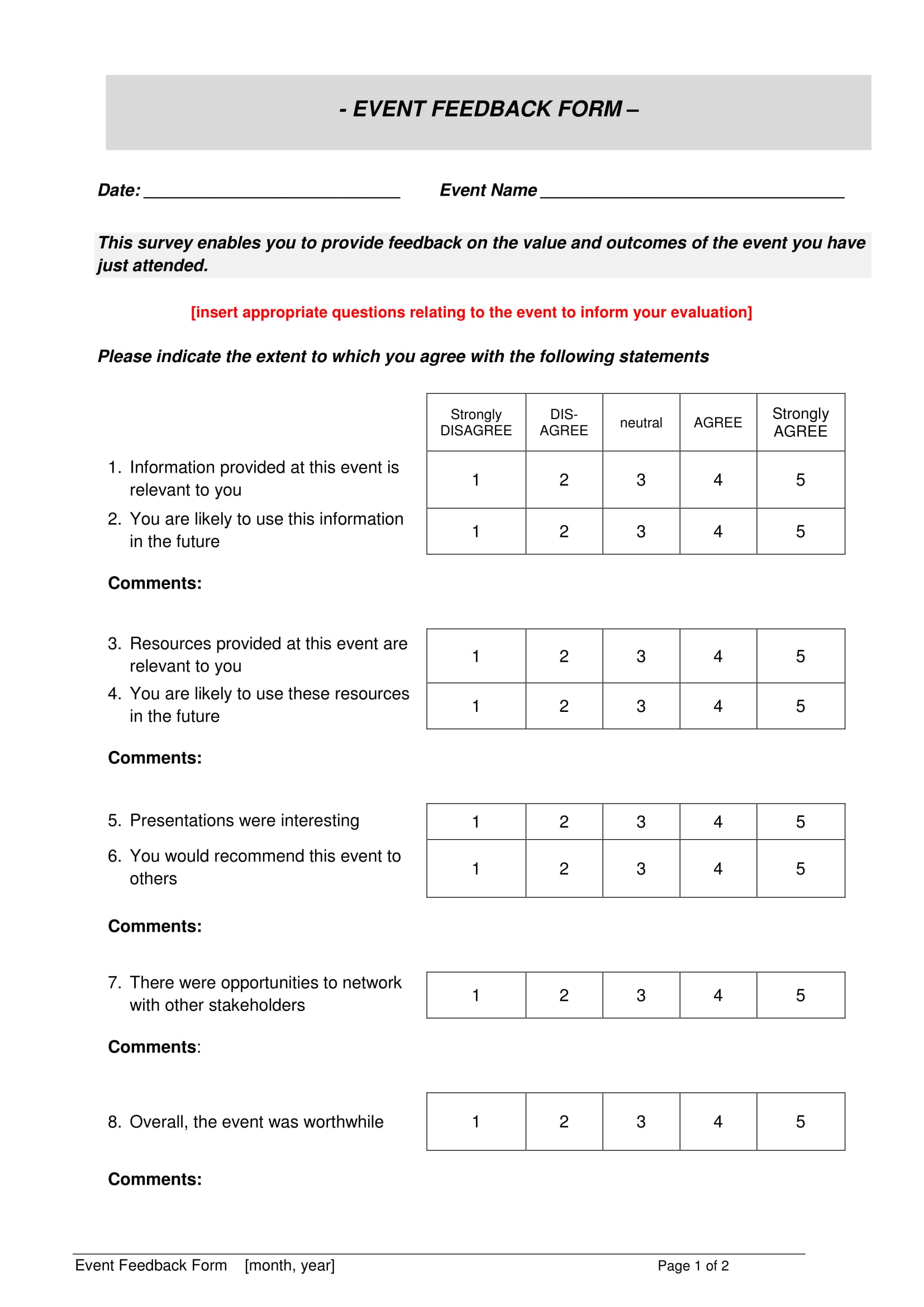 Feedback Form Template Free Download