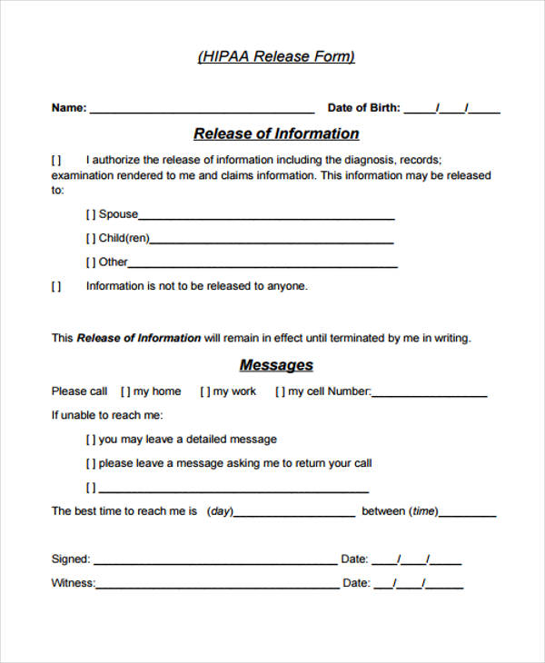 sample hipaa release form