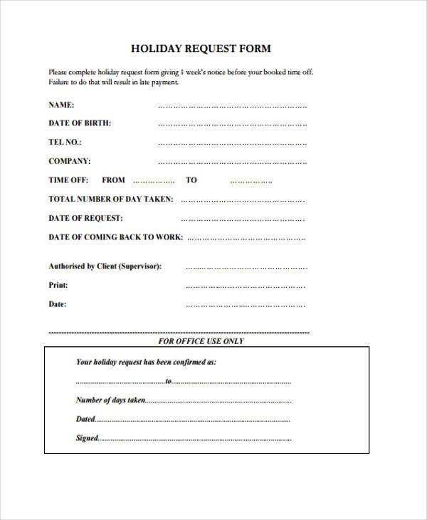Holiday Request Letter Template