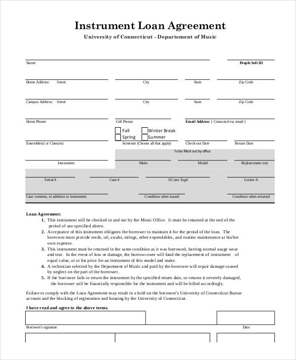 sample instrument loan agreement