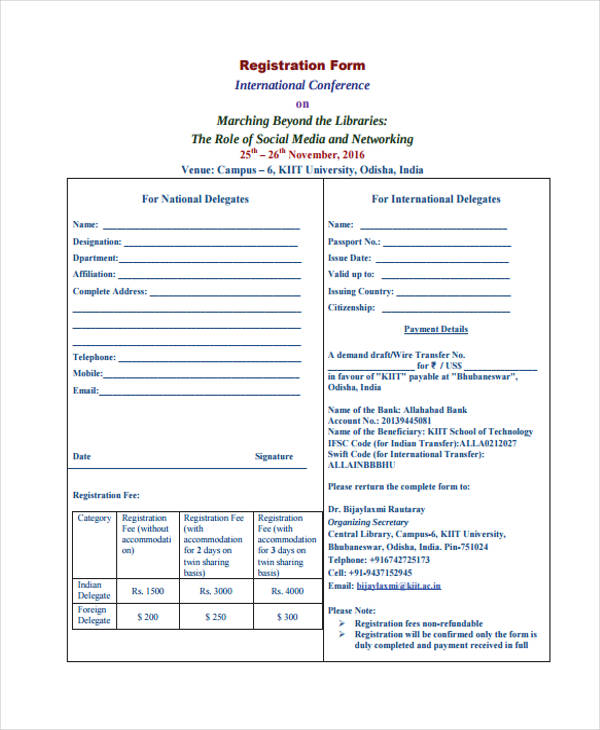 sample international conference registration form